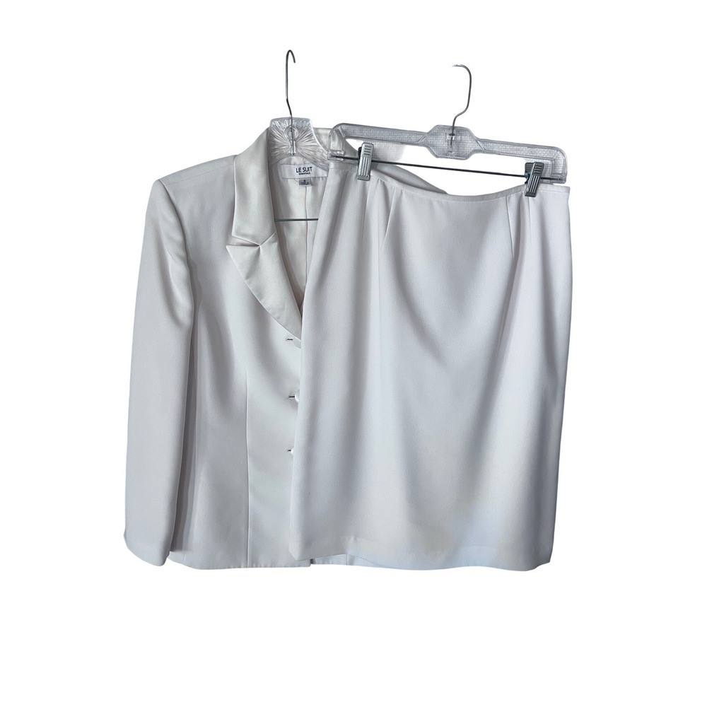 Le Suit Essentials White Skirt Suit Set Blazer Pencil Skirt Size 8 Professional